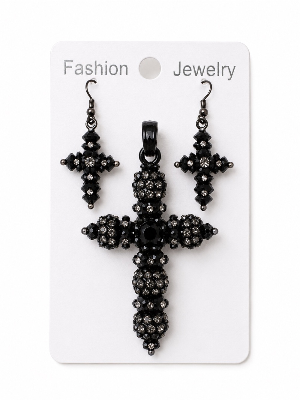 Fashion Jewelry Blue Crystal Cross Pendant with Matching Earrings